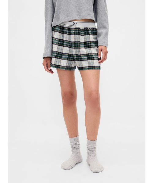 GAP（ギャップ）の「GAPロゴ フランネル ボクサーショートパンツ（ルームウェア/パジャマ・レディース・グリーン/ブルー/マルチ・XS/S/M/L/XXS）」の2枚目の写真