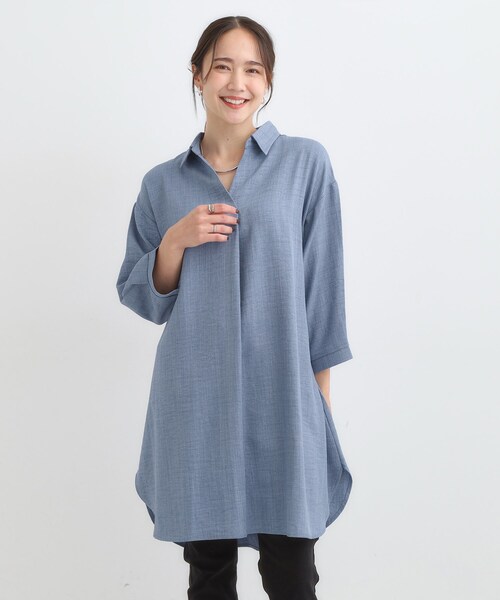SHOO・LA・RUE(シューラルー)の「【S-LL/体型カバー】さらっとしたタッチが魅力 デニムライクチュニック(チュニック・レディース・ブルー系その他/ブルー・01/04/03/02)」の3枚目の写真