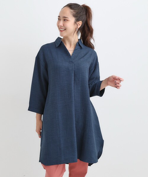 SHOO・LA・RUE(シューラルー)の「【S-LL/体型カバー】さらっとしたタッチが魅力 デニムライクチュニック(チュニック・レディース・ブルー系その他/ブルー・01/04/03/02)」の7枚目の写真