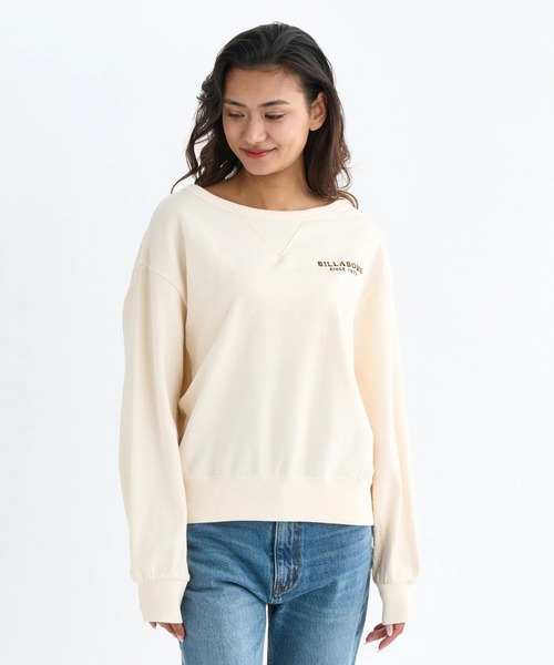 BILLABONG(ビラボン)の「BILLABONG レディース BOAT NECK LOOSE CROP トレーナー 【LOOSE CROPPED】【2025年秋冬モデル】/ビラボンロゴバックプリントサイド切り替えドロップショルダースウェットトレーナー(スウェット・レディース・グレー/アイボリー/スミクロ・MEDIUM/LARGE)」の4枚目の写真
