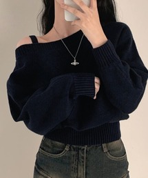 リブニットオフショルダー