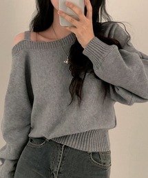 リブニットオフショルダー