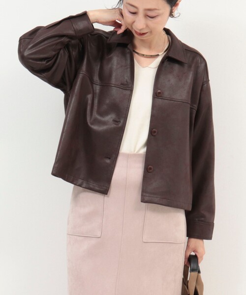 MICO COULIER（ミコクリエ）の「ストレッチレザージャケット（ブルゾン・レディース・キャメル/ブラウン・38）」の14枚目の写真