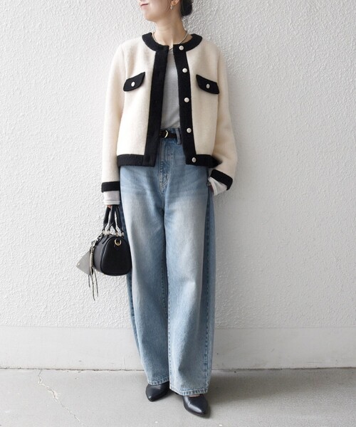 シップス エニィ（SHIPS any）/SHIPS any: バイカラー クルーネック カーディガン ジャケット セール】SHIPS any: バイカラー クルーネック カーディガン ジャケット