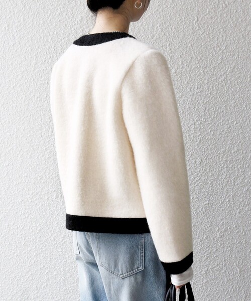 SHIPS any: バイカラー クルーネック カーディガン ジャケット（ノー