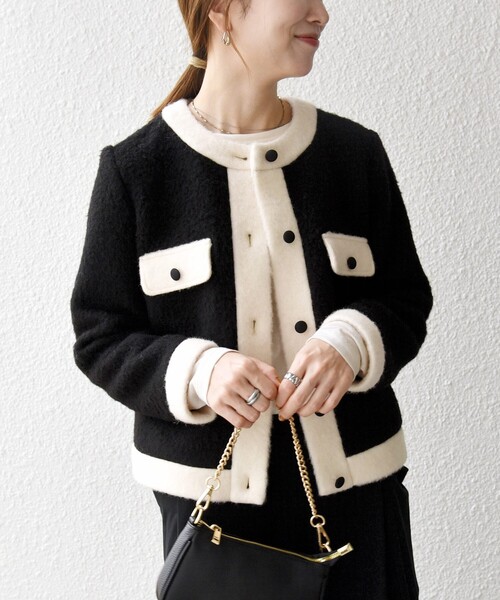 SHIPS any: バイカラー クルーネック カーディガン ジャケット（ノー