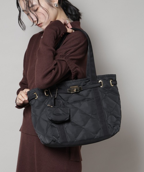 NANO universe(ナノユニバース)の「ミニバッグ付きキルティングトートバッグ(トートバッグ・レディース・ブラック/ブラウン・FREE)」の1枚目の写真