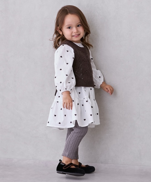 petit main（プティマイン）の「【リンク】ベストつきティアードワンピース(キッズサイズ)（シャツワンピース・キッズ・アイボリー/ブラウン/モカ・80ｃｍ/110cm/120cm/100cm/90cm/130cm）」の5枚目の写真