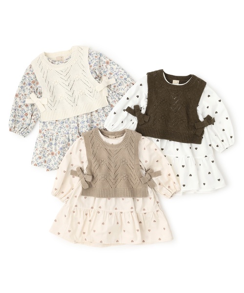 petit main（プティマイン）の「【リンク】ベストつきティアードワンピース(キッズサイズ)（シャツワンピース・キッズ・アイボリー/ブラウン/モカ・80ｃｍ/110cm/120cm/100cm/90cm/130cm）」の16枚目の写真