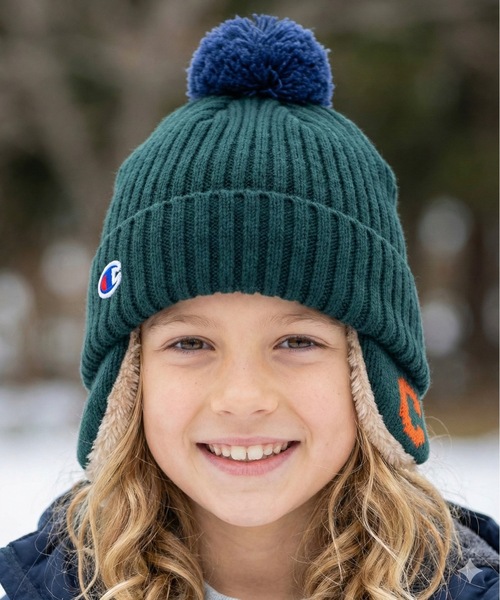 Champion(チャンピオン)の「champion kids / リブ耳付きワッチ / 438-0065(ニットキャップ/ビーニー・キッズ・グリーン/ネイビー/ブラック/ブルー・FREE)」の1枚目の写真