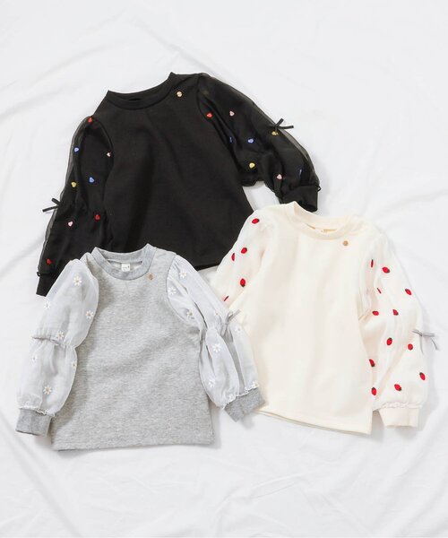 apres les cours（アプレレクール）の「【WEB限定/ジュニア対応】3柄シアースリーブトップス（Tシャツ/カットソー・キッズ・アイボリー/クリーム/ブラック/グレー・80/100/140/130/120/110/90）」の9枚目の写真