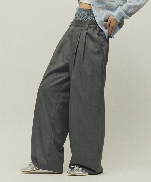 Firsthand(ファーストハンド)の「Firsthand/ファーストハンド ベロア ダブルウェスト イージースラックス / ワイドシルエット ウールライク スラックスパンツ(スラックス・レディース・ブラウン/グレー・M/S)」の2枚目の写真