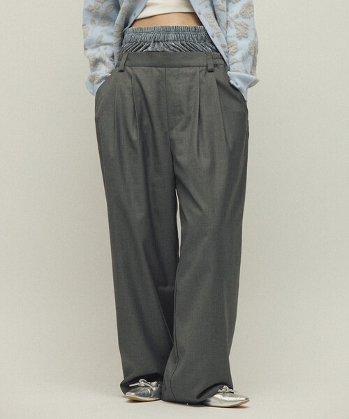 Firsthand(ファーストハンド)の「Firsthand/ファーストハンド ベロア ダブルウェスト イージースラックス / ワイドシルエット ウールライク スラックスパンツ(スラックス・レディース・ブラウン/グレー・M/S)」の3枚目の写真