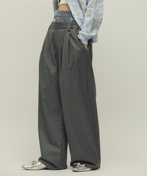 Firsthand(ファーストハンド)の「Firsthand/ファーストハンド ベロア ダブルウェスト イージースラックス / ワイドシルエット ウールライク スラックスパンツ(スラックス・レディース・ブラウン/グレー・M/S)」の4枚目の写真