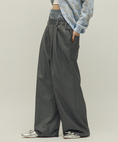 Firsthand(ファーストハンド)の「Firsthand/ファーストハンド ベロア ダブルウェスト イージースラックス / ワイドシルエット ウールライク スラックスパンツ(スラックス・レディース・ブラウン/グレー・M/S)」の5枚目の写真