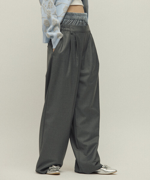 Firsthand(ファーストハンド)の「Firsthand/ファーストハンド ベロア ダブルウェスト イージースラックス / ワイドシルエット ウールライク スラックスパンツ(スラックス・レディース・ブラウン/グレー・M/S)」の6枚目の写真