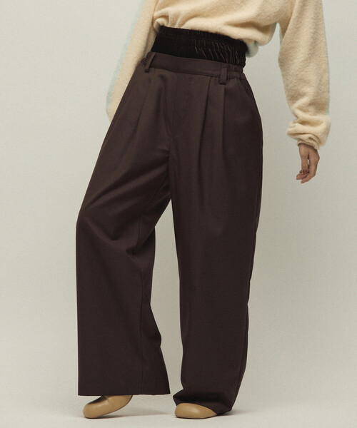 Firsthand(ファーストハンド)の「Firsthand/ファーストハンド ベロア ダブルウェスト イージースラックス / ワイドシルエット ウールライク スラックスパンツ(スラックス・レディース・ブラウン/グレー・M/S)」の13枚目の写真