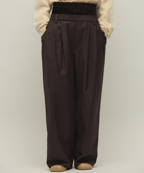 Firsthand(ファーストハンド)の「Firsthand/ファーストハンド ベロア ダブルウェスト イージースラックス / ワイドシルエット ウールライク スラックスパンツ(スラックス・レディース・ブラウン/グレー・M/S)」の21枚目の写真