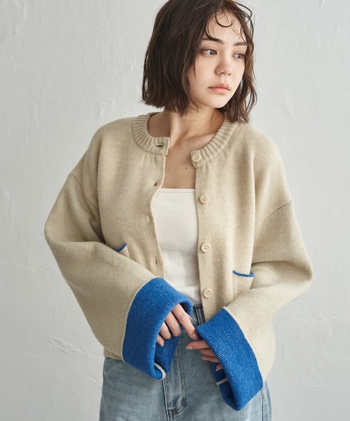 notch.（ノッチ）の「アルパカタッチバイカラーカーディガン（カーディガン/ボレロ・レディース・アイボリー/チャコールグレー/ブラウン/ブラック・M）」の2枚目の写真