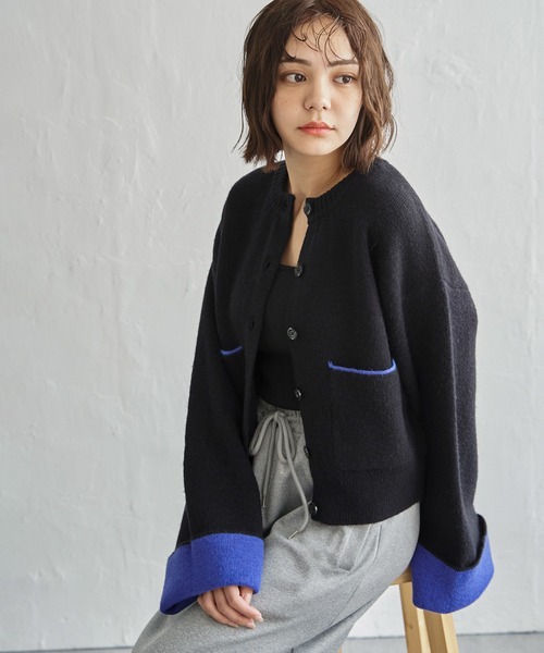 notch.（ノッチ）の「アルパカタッチバイカラーカーディガン（カーディガン/ボレロ・レディース・アイボリー/チャコールグレー/ブラウン/ブラック・M）」の3枚目の写真