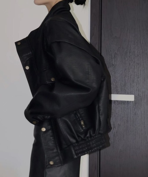セール】ユニセックス中綿ボリュームレザージャケット（ブルゾン