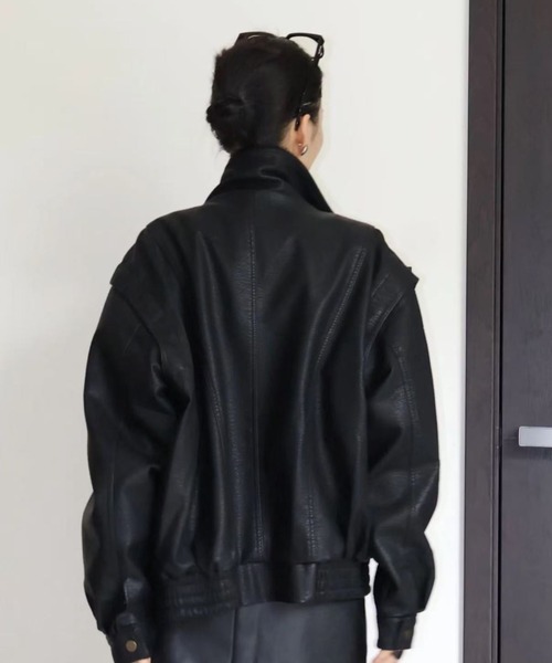セール】ユニセックス中綿ボリュームレザージャケット（ブルゾン