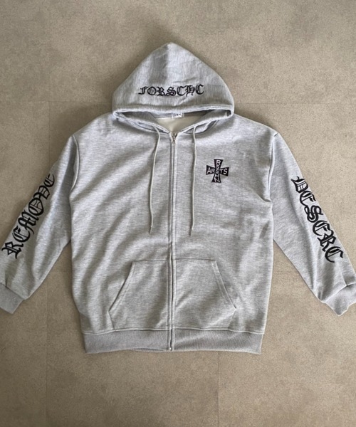 lilful(リルフル)の「袖刺繍 ワッフルジップアップパーカー(パーカー・メンズ・グレー・F)」の4枚目の写真