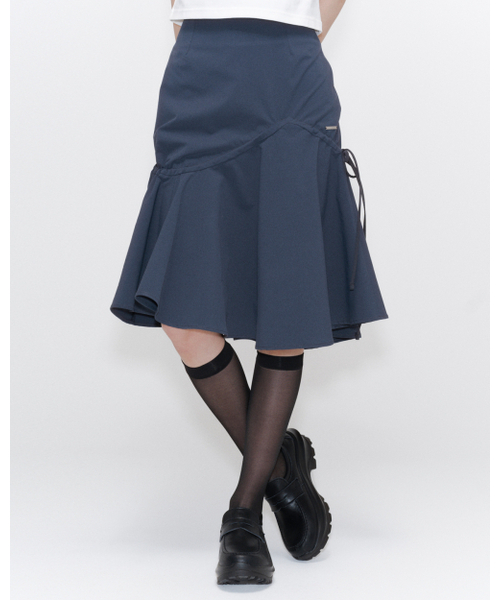 Shirring ruffle midi skirt CHARCOAL