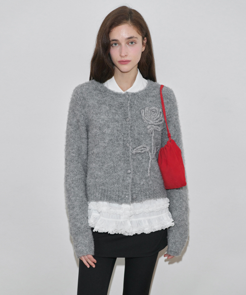 Rose Flower Cardigan (Melange Grey)