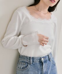 mystic（ミスティック）の「スクエアネックレースロンT（Tシャツ/カットソー）」