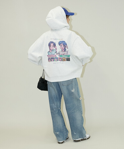 PUBLUX(パブリュクス)の「マリマリマリー×PUBLUX かなめvsレイジ プリントジップスウェットパーカー/裏起毛【限定展開】(パーカー・メンズ・ブラック/ライトグレー/ラベンダー・LARGE/MEDIUM)」の7枚目の写真