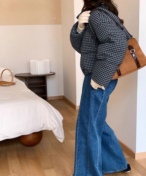 shopnikoniko（ショップニコニコ）の「ギンガムチェック ショート丈 中綿ブルゾン（ダウンジャケット/コート・レディース・チェック・フリー）」の2枚目の写真