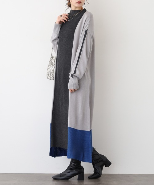 Anna Nicola(アンナニコラ)の「Anna Nicola 編地切り替え配色ニットワンピース(ワンピース・レディース・グレイッシュベージュ/ブラック/カーキ・38)」の14枚目の写真
