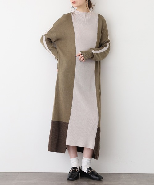 セール】Anna Nicola 編地切り替え配色ニットワンピース（ワンピース