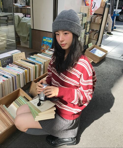 LETTER FROM MOON(レターフロムムーン)の「ブラシストライプVネックニット(バーガンディ)(ニット/セーター・レディース・その他・FREE)」の8枚目の写真