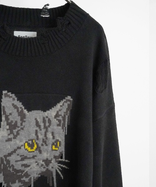 SeeSew(シーソー)の「【UNISEX】CAT GRAFFITY KNIT/キャットグラフィティニット(ニット/セーター・メンズ・ブラック/ブラウン・M/L)」の17枚目の写真