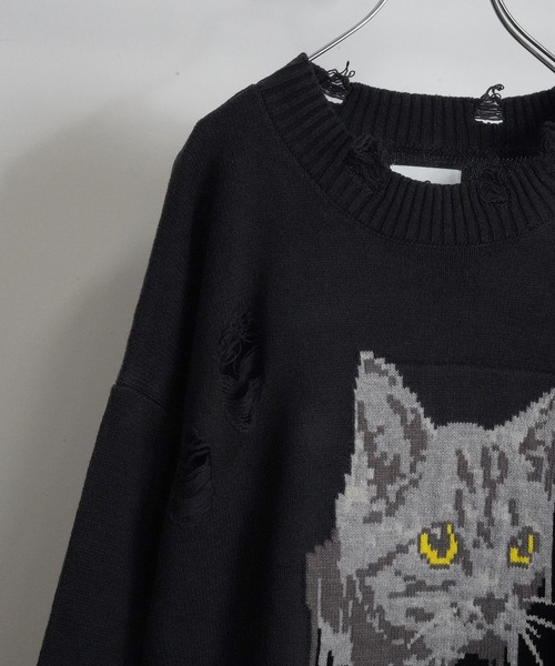 SeeSew(シーソー)の「【UNISEX】CAT GRAFFITY KNIT/キャットグラフィティニット(ニット/セーター・メンズ・ブラック/ブラウン・M/L)」の16枚目の写真