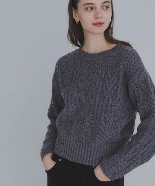 URBAN RESEARCH Sonny Label（アーバンリサーチサニーレーベル）の「パッチワークハートケーブルニット（ニット/セーター・レディース・チャコールグレー/オフホワイト/レッド・FREE）」の3枚目の写真