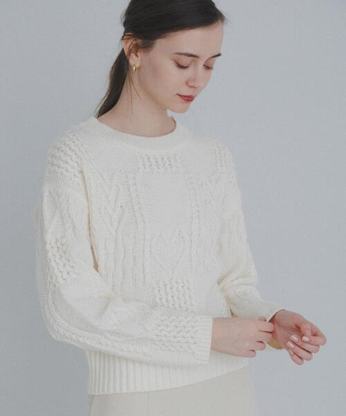 URBAN RESEARCH Sonny Label（アーバンリサーチサニーレーベル）の「パッチワークハートケーブルニット（ニット/セーター・レディース・チャコールグレー/オフホワイト/レッド・FREE）」の9枚目の写真