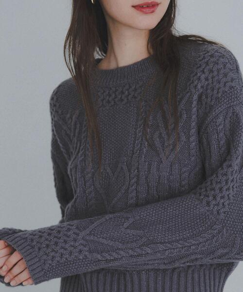 URBAN RESEARCH Sonny Label（アーバンリサーチサニーレーベル）の「パッチワークハートケーブルニット（ニット/セーター・レディース・チャコールグレー/オフホワイト/レッド・FREE）」の12枚目の写真