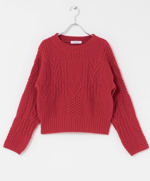 URBAN RESEARCH Sonny Label（アーバンリサーチサニーレーベル）の「パッチワークハートケーブルニット（ニット/セーター・レディース・チャコールグレー/オフホワイト/レッド・FREE）」の5枚目の写真