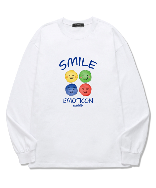 WISSY(ウィッシー)の「スマイルエモティコン 長袖Tシャツ (WLS007) ホワイト(Tシャツ/カットソー・レディース・その他・SMALL/MEDIUM/LARGE/X-LARGE/XX-LARGE)」の1枚目の写真