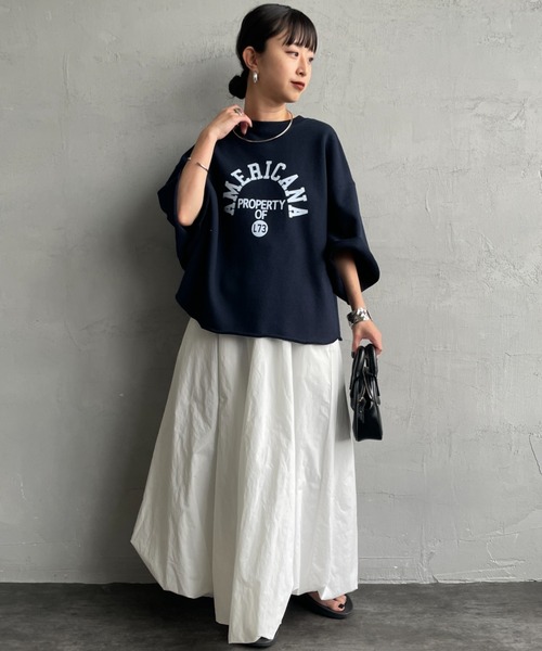 AMERICANA（アメリカーナ）の「[Americana/アメリカーナ] 別注 カレッジプリント カットオフ スウェット（スウェット・レディース・ネイビー/オートミール/ピンク・ONE SIZE）」の8枚目の写真