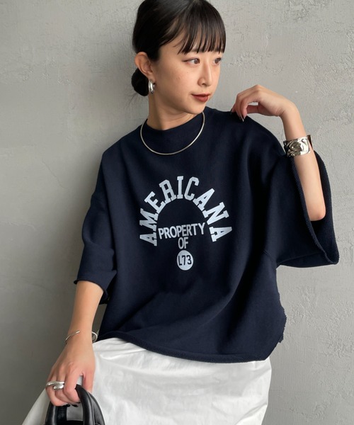 AMERICANA（アメリカーナ）の「[Americana/アメリカーナ] 別注 カレッジプリント カットオフ スウェット（スウェット・レディース・ネイビー/オートミール/ピンク・ONE SIZE）」の20枚目の写真