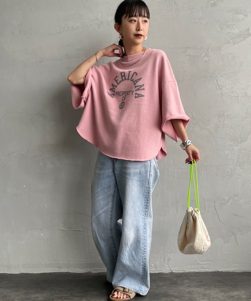 AMERICANA（アメリカーナ）の「[Americana/アメリカーナ] 別注 カレッジプリント カットオフ スウェット（スウェット・レディース・ネイビー/オートミール/ピンク・ONE SIZE）」の9枚目の写真