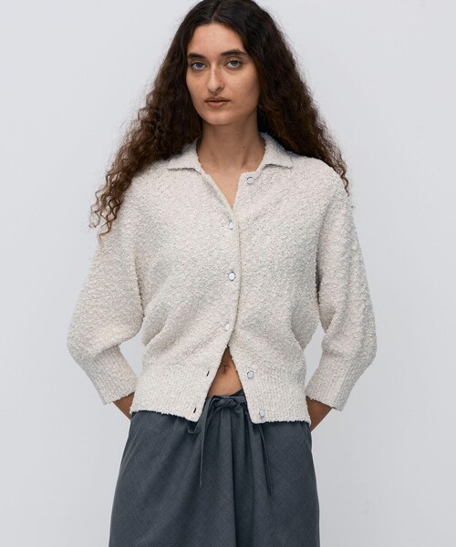 BACCA（バッカ）の「【WEB先行予約】ファンシーヤーン ポロカラーカーディガン（カーディガン/ボレロ・レディース・ホワイト系その他/ダークブラウン・S）」の13枚目の写真