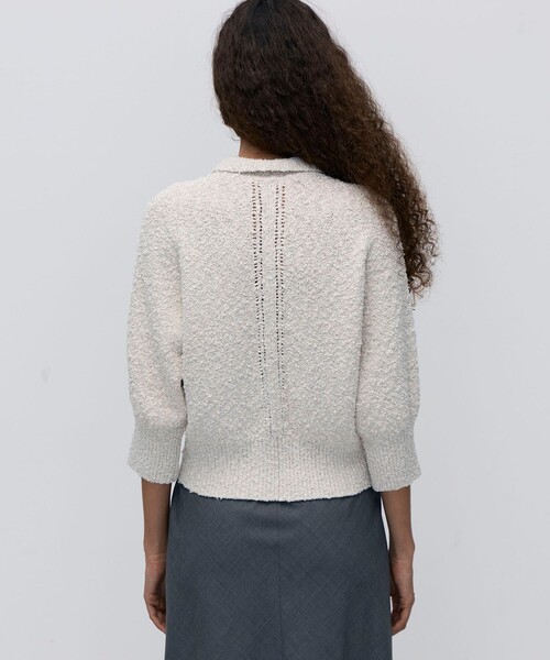 BACCA（バッカ）の「【WEB先行予約】ファンシーヤーン ポロカラーカーディガン（カーディガン/ボレロ・レディース・ホワイト系その他/ダークブラウン・S）」の4枚目の写真