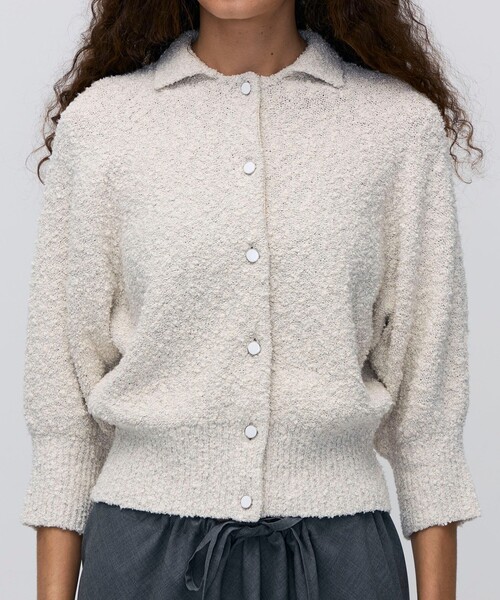 BACCA（バッカ）の「【WEB先行予約】ファンシーヤーン ポロカラーカーディガン（カーディガン/ボレロ・レディース・ホワイト系その他/ダークブラウン・S）」の6枚目の写真