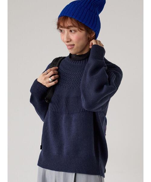 Lugnoncure(ルノンキュール)の「ピーチヤーン求心柄編みニット(ニット/セーター・レディース・イエロー/グレー/オフホワイト/ミント/ネイビー・F)」の4枚目の写真