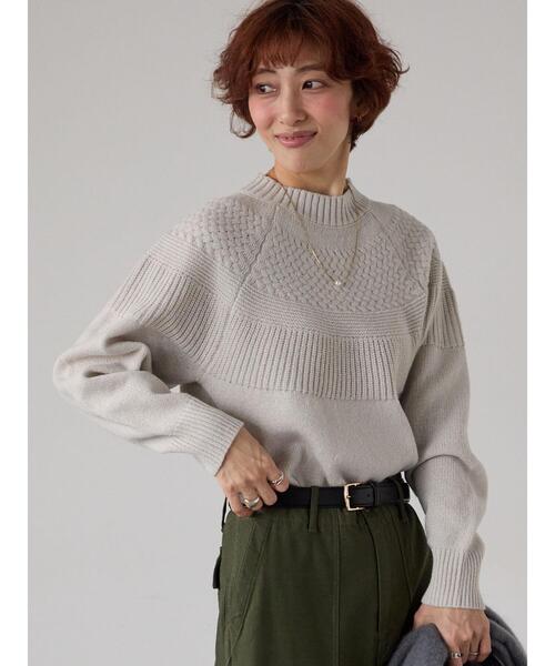 Lugnoncure(ルノンキュール)の「ピーチヤーン求心柄編みニット(ニット/セーター・レディース・イエロー/グレー/オフホワイト/ミント/ネイビー・F)」の3枚目の写真